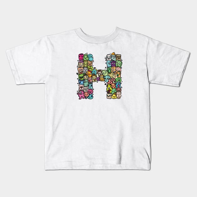 Alphabet Monster Doodle Letter H Monogram Kids T-Shirt by Irene Koh Studio